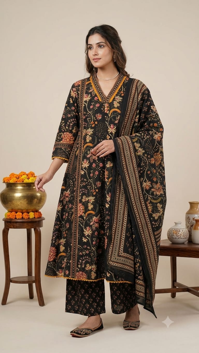 Naisha K 1372 Cotton Printed Hand Work Fancy Kurti With Bottom Dupattan Catalog — Wholesale Kurtis, Vardan Ethnic wholesale from Surat — view 4