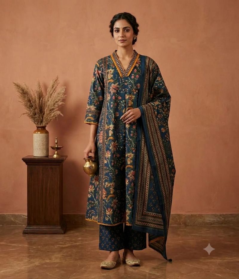 Naisha K 1372 Cotton Printed Hand Work Fancy Kurti With Bottom Dupattan Catalog