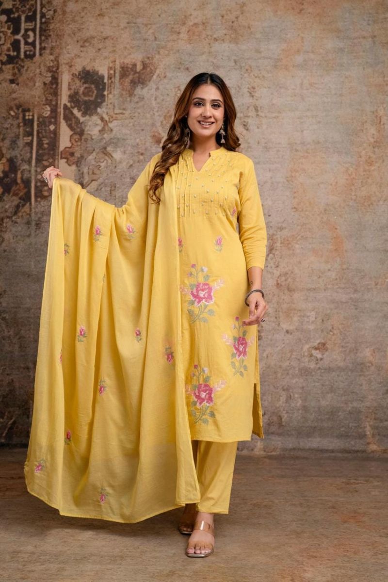 Naisha K 1376 Mul Mul Pintuck Embroidered Kurti With Bottom Dupatta Catalog