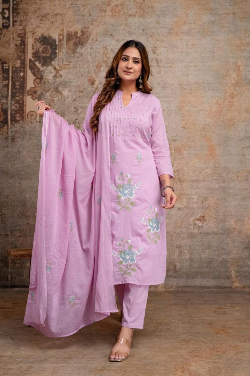Naisha K 1376 Mul Mul Pintuck Embroidered Kurti With Bottom Dupatta Catalog — Wholesale Kurtis, Vardan Ethnic wholesale from Surat — Photo 5