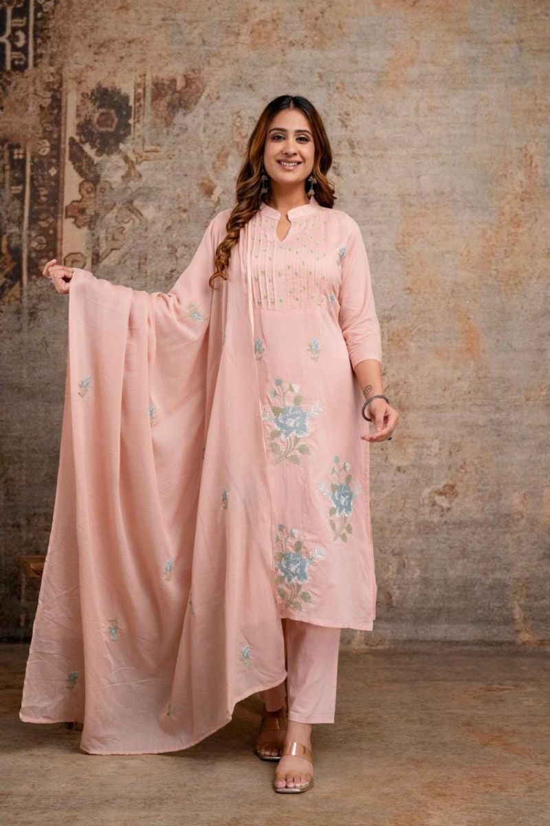 Naisha K 1376 Mul Mul Pintuck Embroidered Kurti With Bottom Dupatta Catalog — Wholesale Kurtis, Vardan Ethnic wholesale from Surat — Photo 4