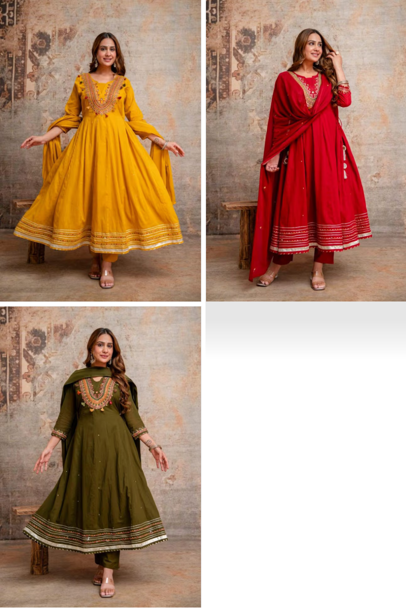 Naisha K 1377 Mal Cotton Thread Work Designer Anarkali Kurti With Bottom Dupatta Catalog — Wholesale Kurtis, Vardan Ethnic wholesale from Surat — Photo 8