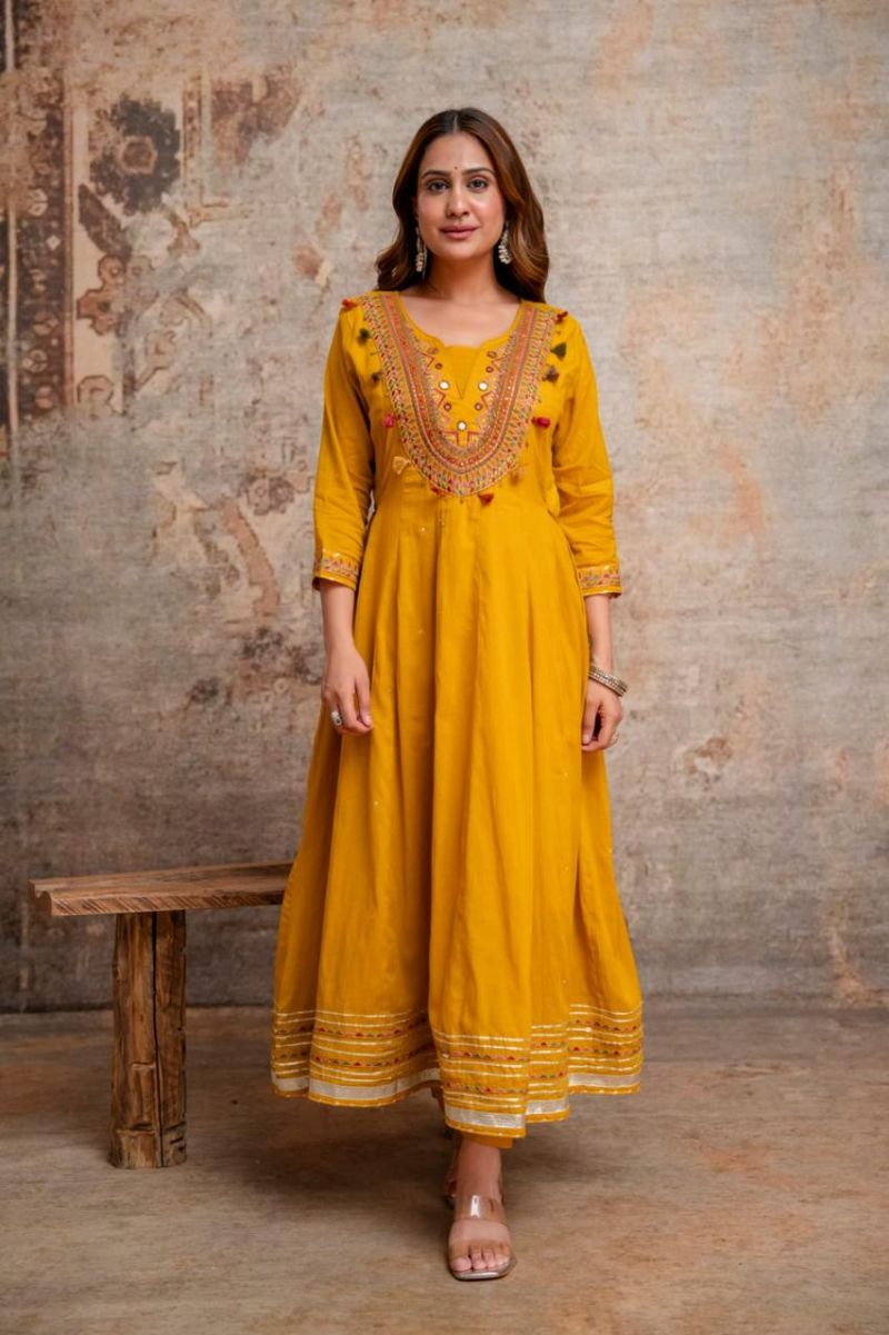 Naisha K 1377 Mal Cotton Thread Work Designer Anarkali Kurti With Bottom Dupatta Catalog