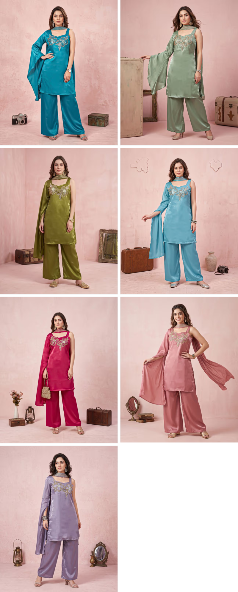Naisha K 1378 Roman Glass Hand Work Designer Kurti With Bottom Dupatta Catalog — Wholesale Anarkali Kurti, Vardan Ethnic wholesale from Surat — Photo 8
