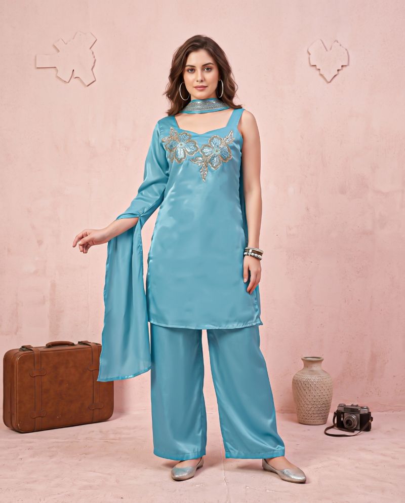 Naisha K 1378 Roman Glass Hand Work Designer Kurti With Bottom Dupatta Catalog — Wholesale Anarkali Kurti, Vardan Ethnic wholesale from Surat — Photo 5