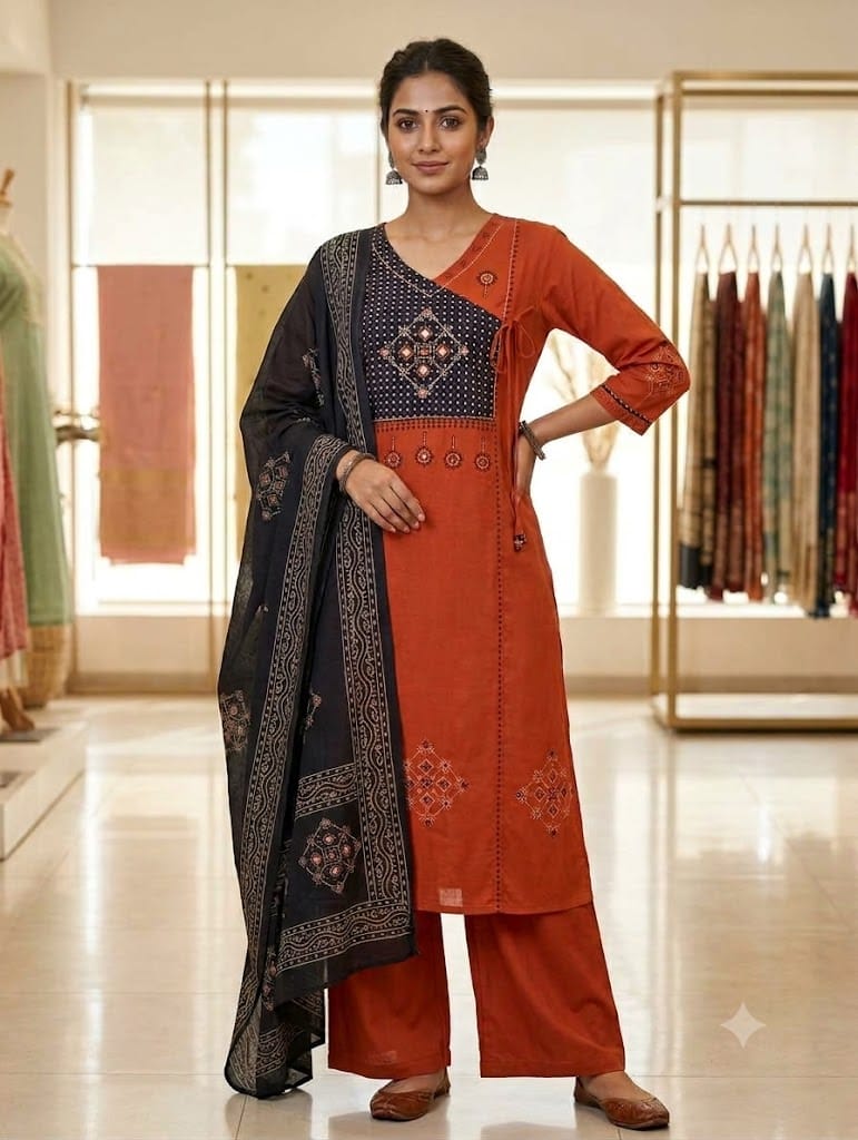 Naisha K 1381 Dhabu Cotton Block Work Kurti With Bottom Dupatta Catalog
