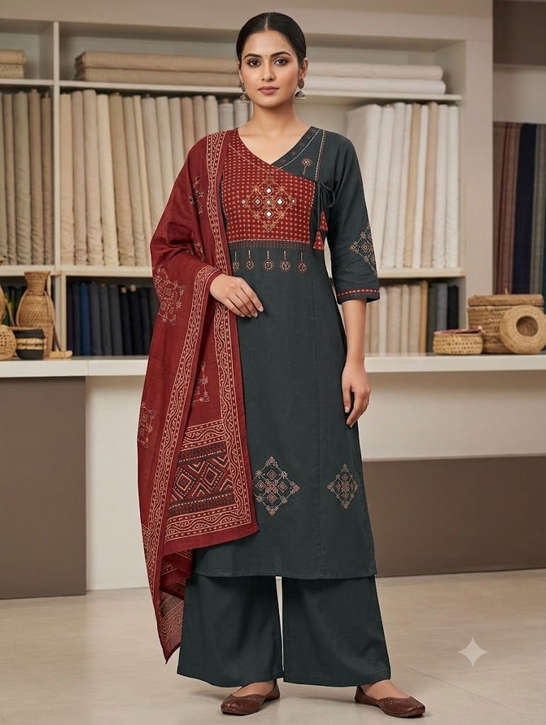 Naisha K 1381 Dhabu Cotton Block Work Kurti With Bottom Dupatta Catalog — Wholesale Kurtis, Vardan Ethnic wholesale from Surat — Photo 3