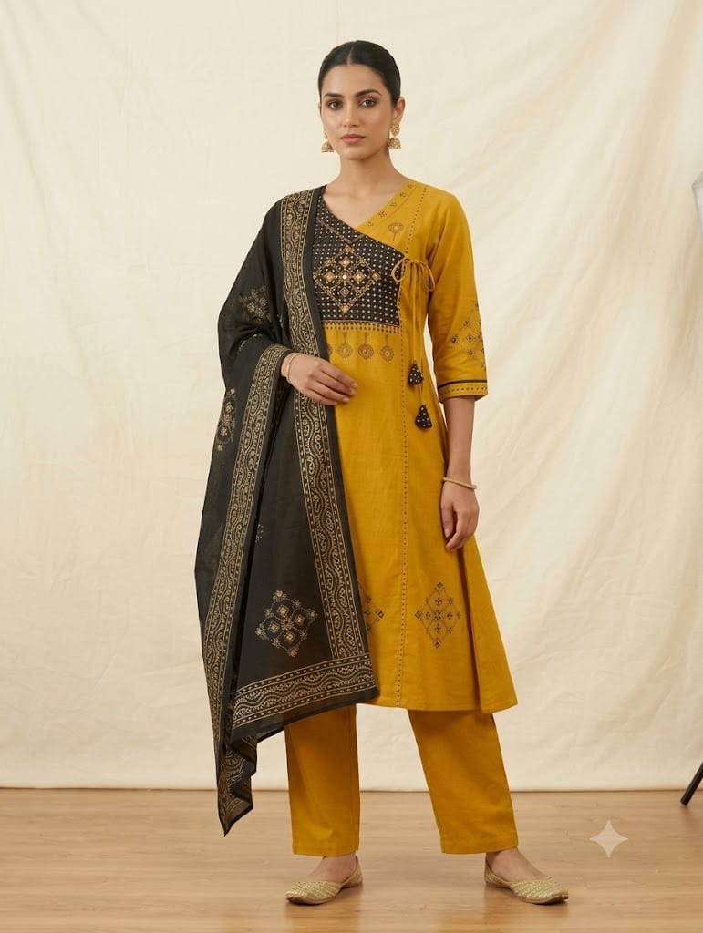 Naisha K 1381 Dhabu Cotton Block Work Kurti With Bottom Dupatta Catalog — Wholesale Kurtis, Vardan Ethnic wholesale from Surat — Photo 2
