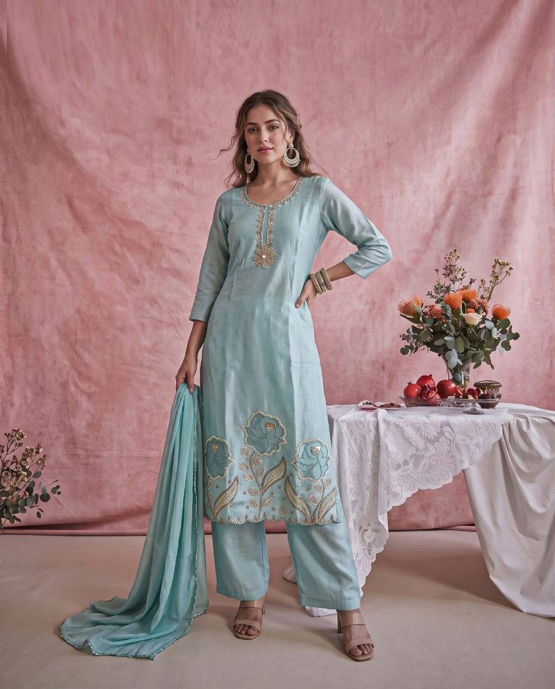 Naisha K 1383 Glass Crush Beads Work Designer Kurti With Bottom Dupatta Catalog — Wholesale Kurtis, Vardan Ethnic wholesale from Surat — view 4