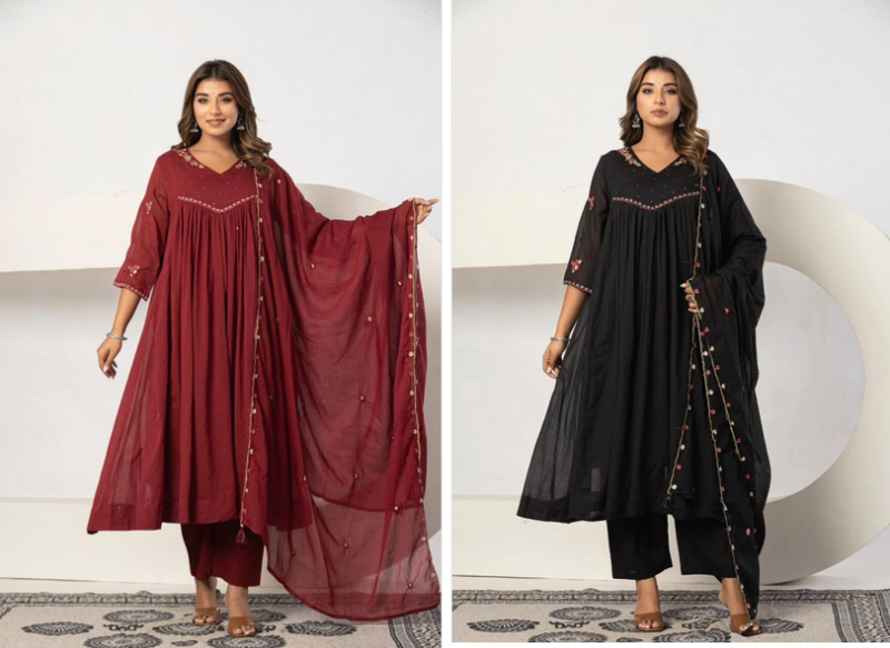 Naisha K 1391 Mul Cotton Embroidered Kurti With Bottom Dupatta Catalog — Wholesale Kurtis, Vardan Ethnic wholesale from Surat — view 3