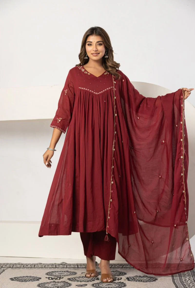 Naisha K 1391 Mul Cotton Embroidered Kurti With Bottom Dupatta Catalog