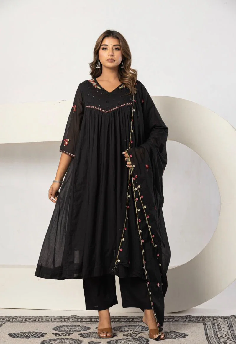 Naisha K 1391 Mul Cotton Embroidered Kurti With Bottom Dupatta Catalog — Wholesale Kurtis, Vardan Ethnic wholesale from Surat — view 2