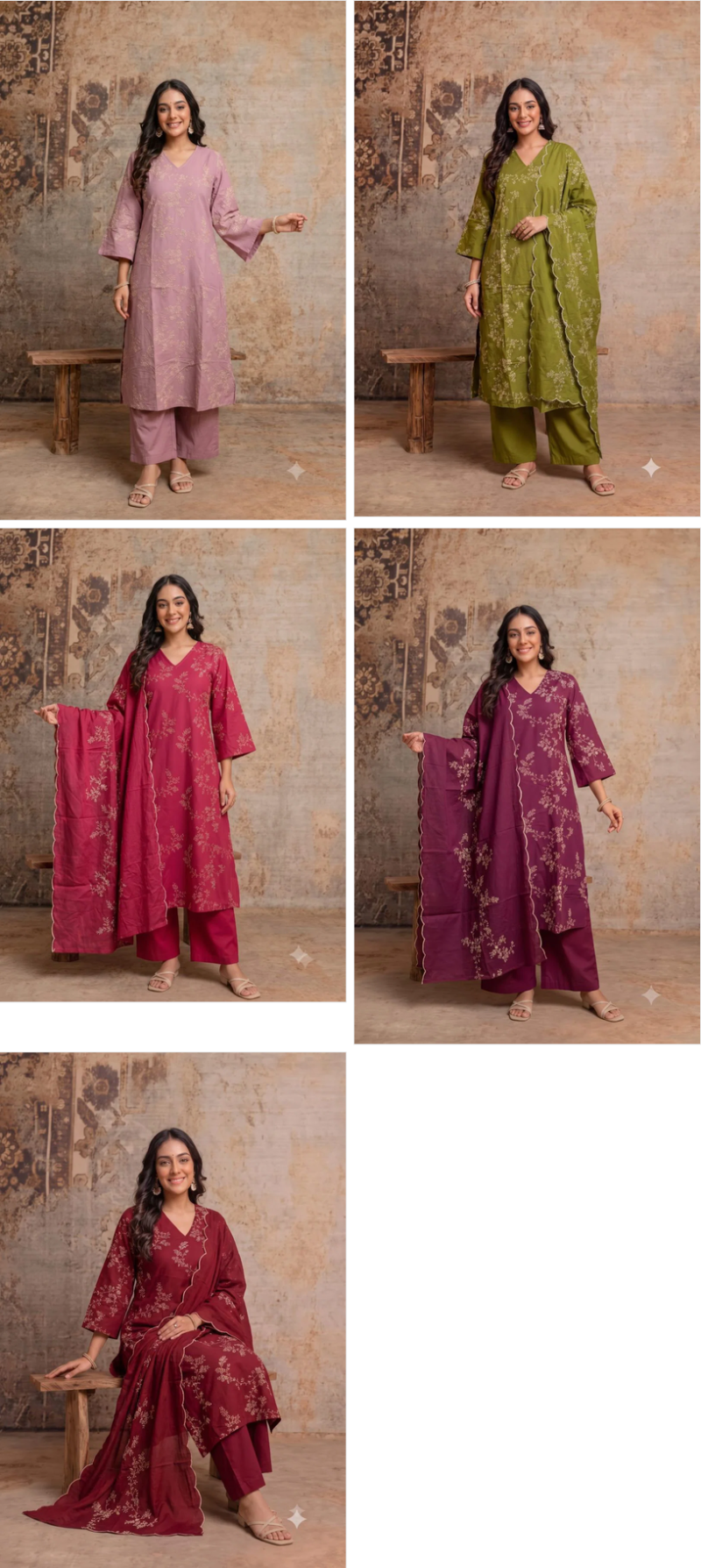 Naisha K 1400 Wholesale Mul Cotton Embroidered Kurti With Bottom Dupatta Catalog — Wholesale Kurtis, Vardan Ethnic wholesale from Surat — Photo 7