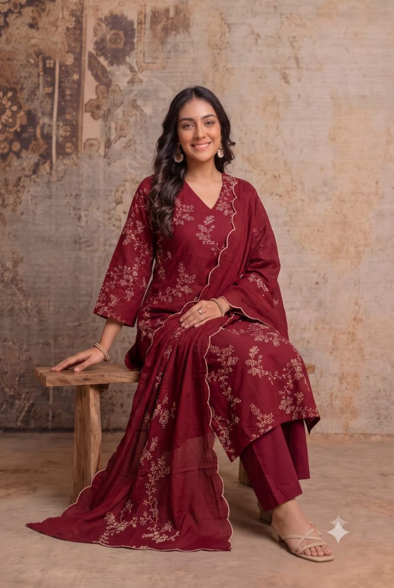 Naisha K 1400 Wholesale Mul Cotton Embroidered Kurti With Bottom Dupatta Catalog — Wholesale Kurtis, Vardan Ethnic wholesale from Surat — Photo 2