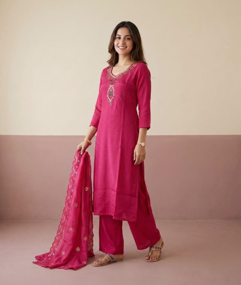 Naisha K 1406 Chiffon Glass Crush Handwork Kurti With Bottom Dupatta Collection — Wholesale Kurtis, Vardan Ethnic wholesale from Surat — Photo 4