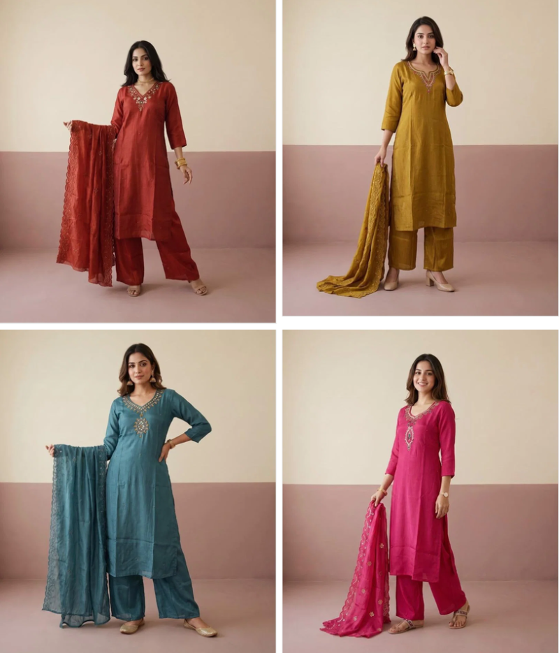 Naisha K 1406 Chiffon Glass Crush Handwork Kurti With Bottom Dupatta Collection — Wholesale Kurtis, Vardan Ethnic wholesale from Surat — Photo 3