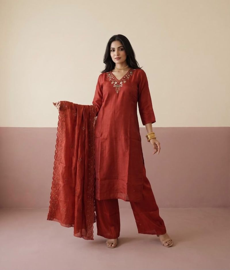 Naisha K 1406 Chiffon Glass Crush Handwork Kurti With Bottom Dupatta Collection — Wholesale Kurtis, Vardan Ethnic wholesale from Surat — Photo 2