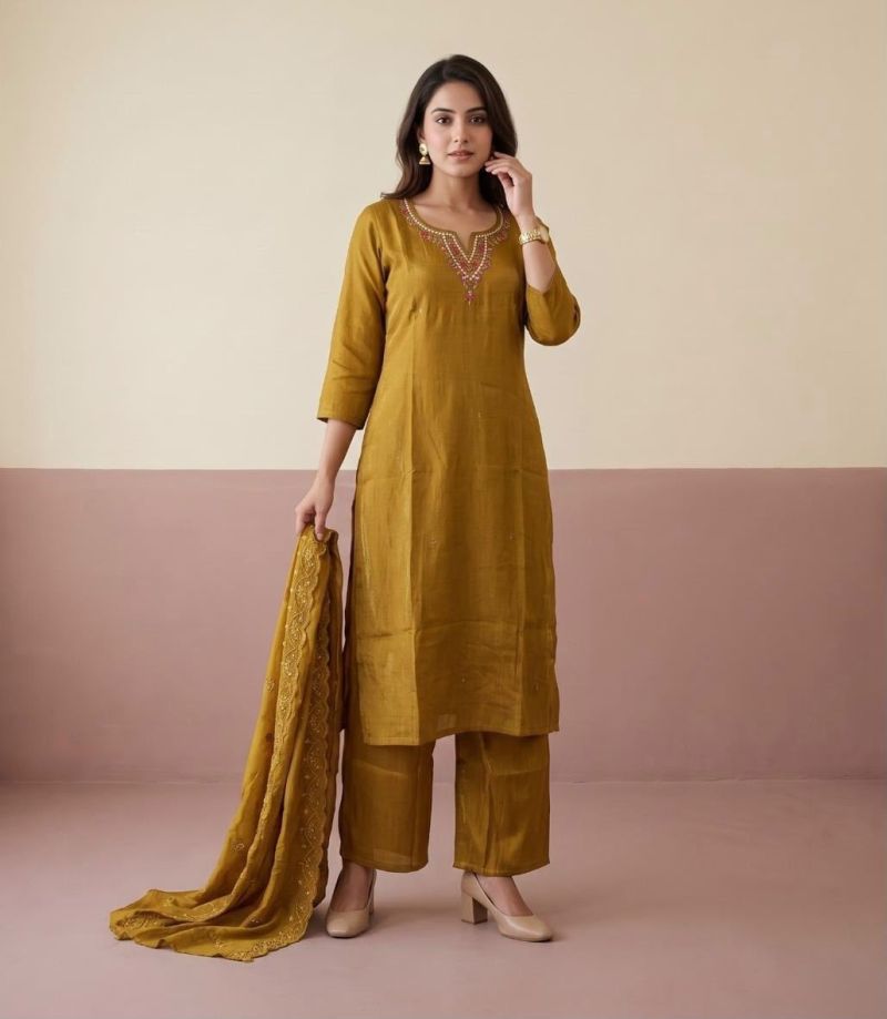 Naisha K 1406 Chiffon Glass Crush Handwork Kurti With Bottom Dupatta Collection
