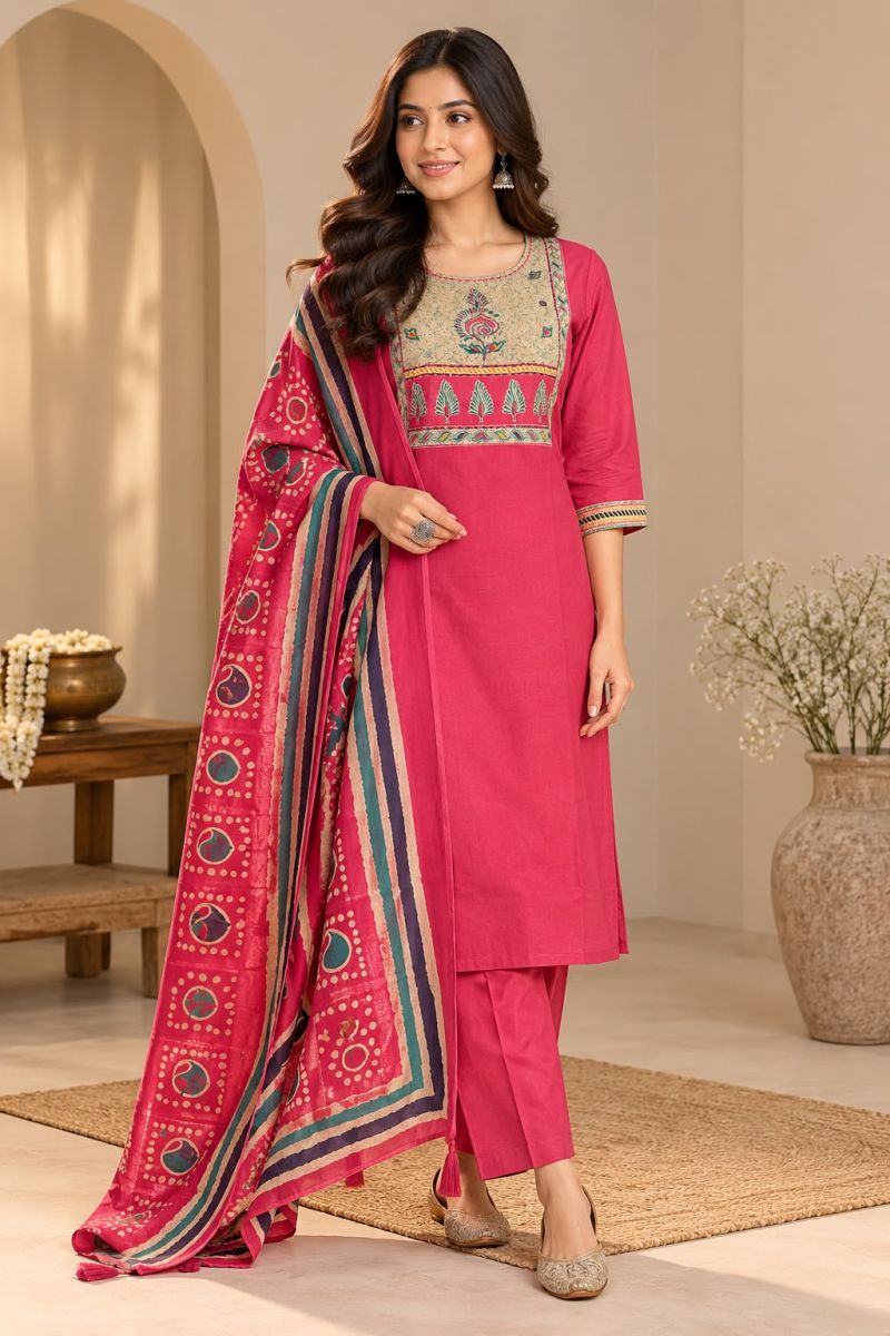 Naisha K 1411 Dhabu Cotton Printed Fancy Kurti With Bottom Dupatta Catalog — Wholesale Kurtis, Vardan Ethnic wholesale from Surat — view 4