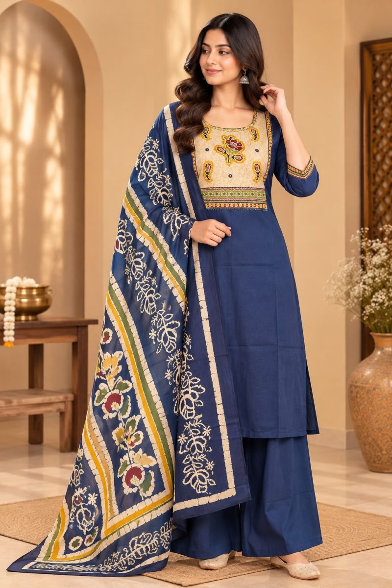 Naisha K 1411 Dhabu Cotton Printed Fancy Kurti With Bottom Dupatta Catalog — Wholesale Kurtis, Vardan Ethnic wholesale from Surat — view 7