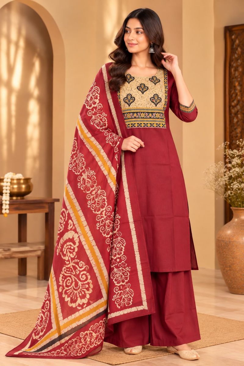Naisha K 1411 Dhabu Cotton Printed Fancy Kurti With Bottom Dupatta Catalog — Wholesale Kurtis, Vardan Ethnic wholesale from Surat — view 6