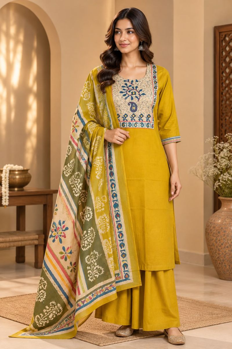 Naisha K 1411 Dhabu Cotton Printed Fancy Kurti With Bottom Dupatta Catalog — Wholesale Kurtis, Vardan Ethnic wholesale from Surat — view 5