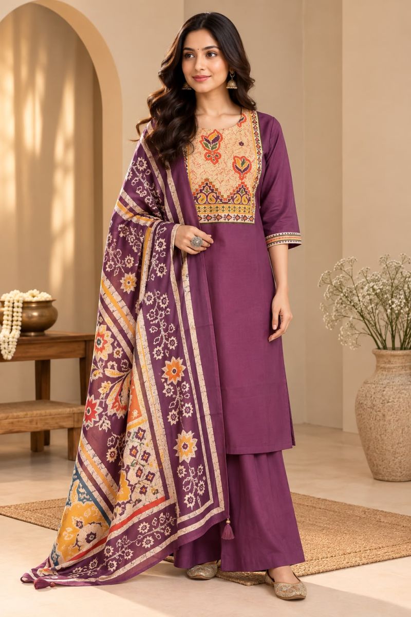 Naisha K 1411 Dhabu Cotton Printed Fancy Kurti With Bottom Dupatta Catalog — Wholesale Kurtis, Vardan Ethnic wholesale from Surat — view 2