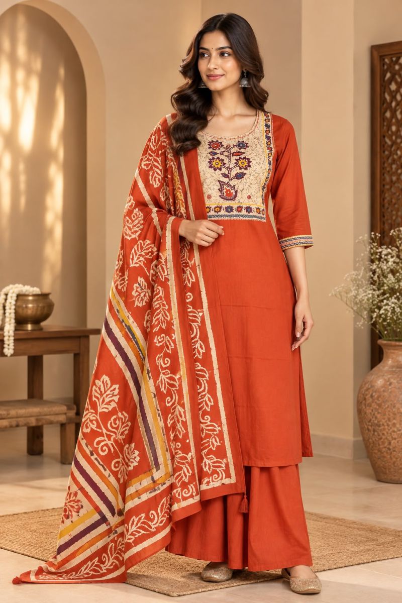 Naisha K 1411 Dhabu Cotton Printed Fancy Kurti With Bottom Dupatta Catalog