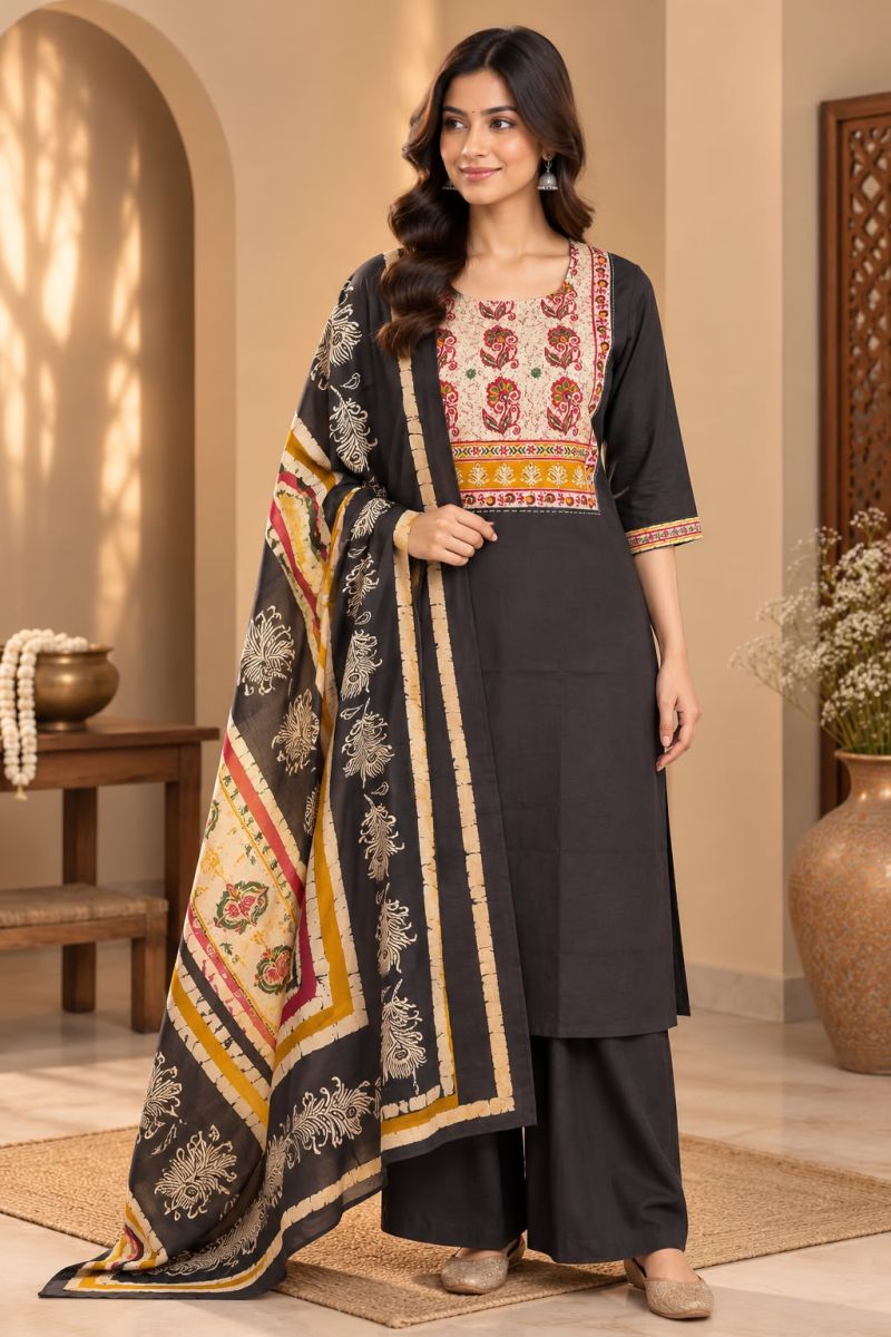 Naisha K 1411 Dhabu Cotton Printed Fancy Kurti With Bottom Dupatta Catalog — Wholesale Kurtis, Vardan Ethnic wholesale from Surat — view 12