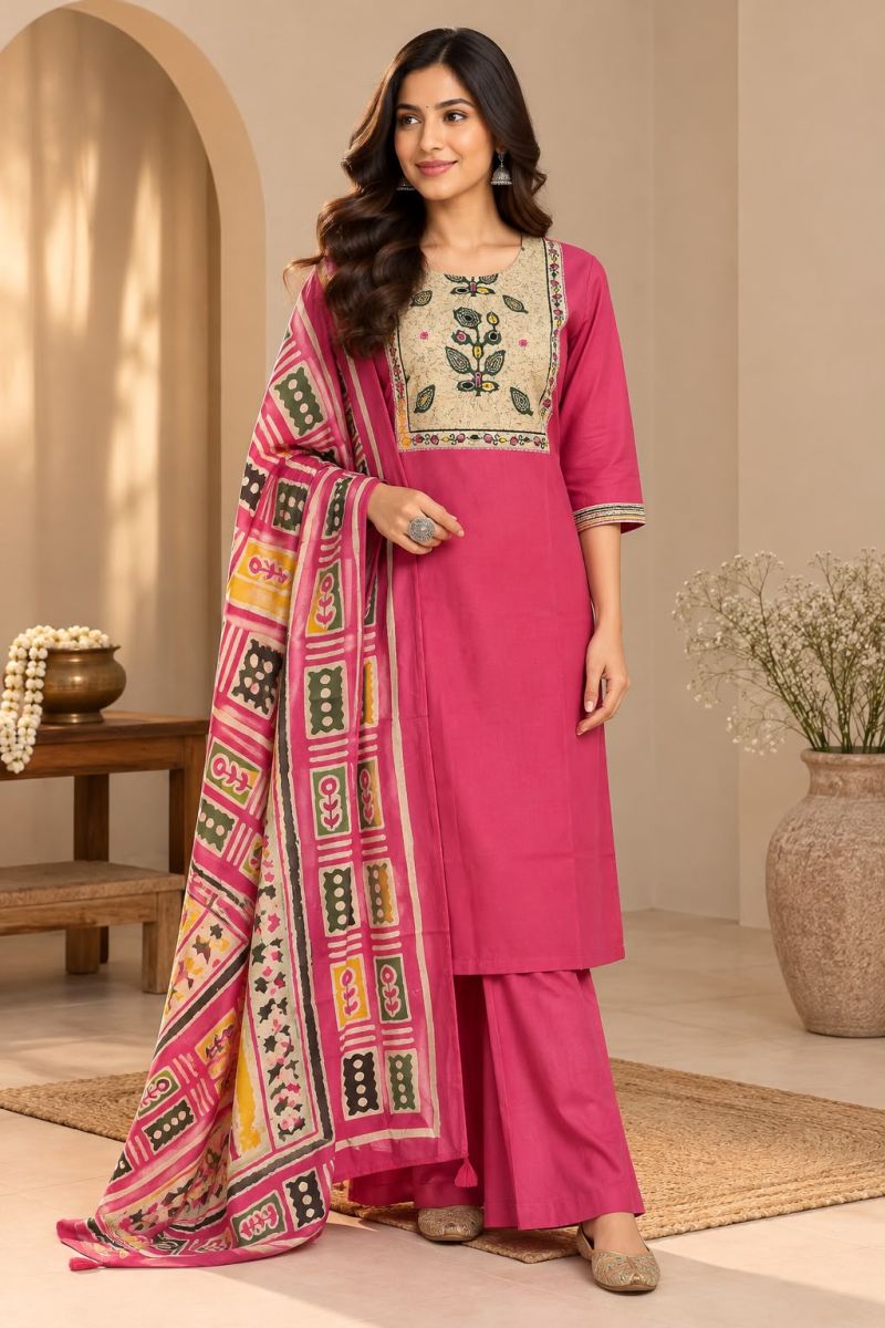 Naisha K 1411 Dhabu Cotton Printed Fancy Kurti With Bottom Dupatta Catalog — Wholesale Kurtis, Vardan Ethnic wholesale from Surat — view 11