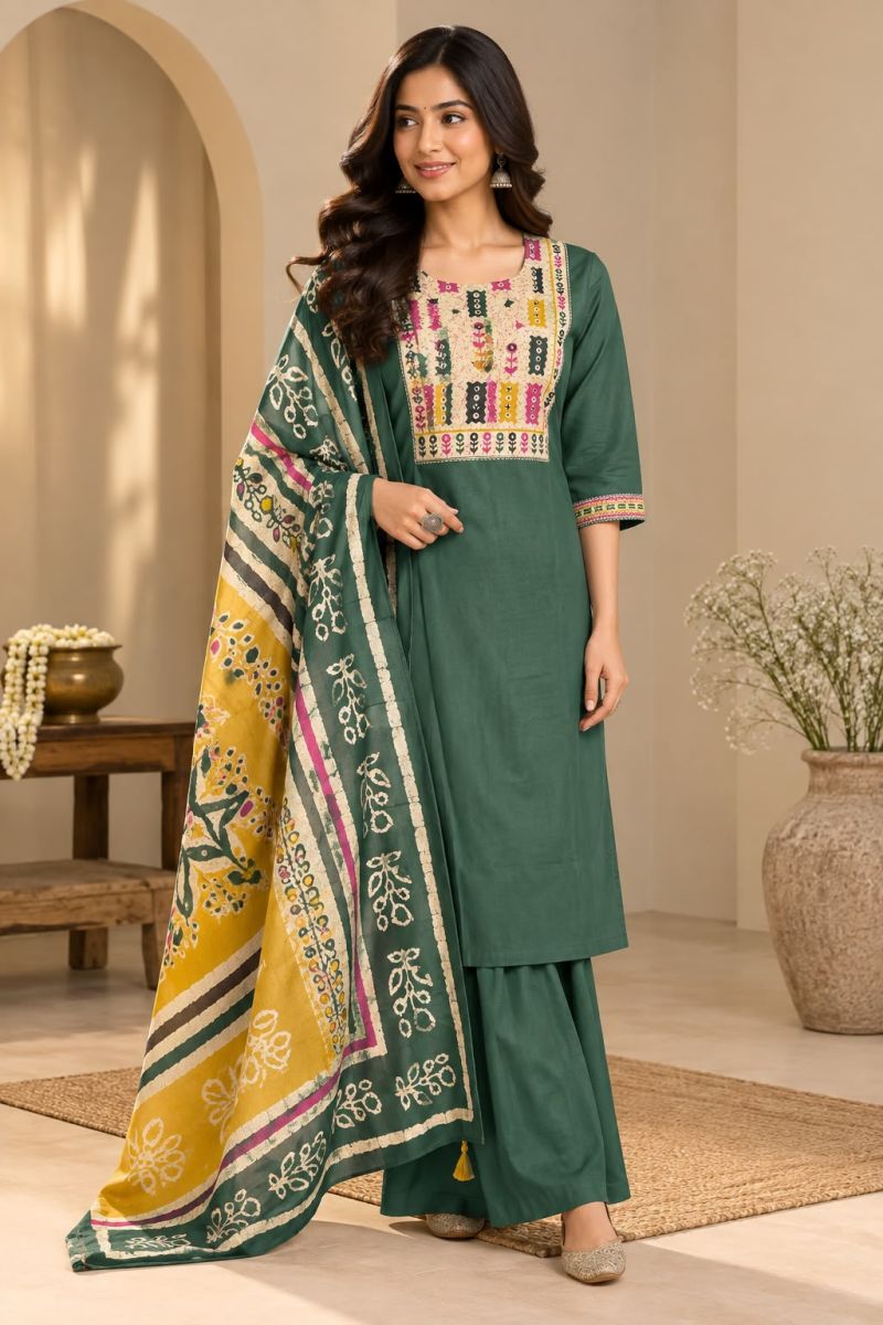 Naisha K 1411 Dhabu Cotton Printed Fancy Kurti With Bottom Dupatta Catalog — Wholesale Kurtis, Vardan Ethnic wholesale from Surat — view 10