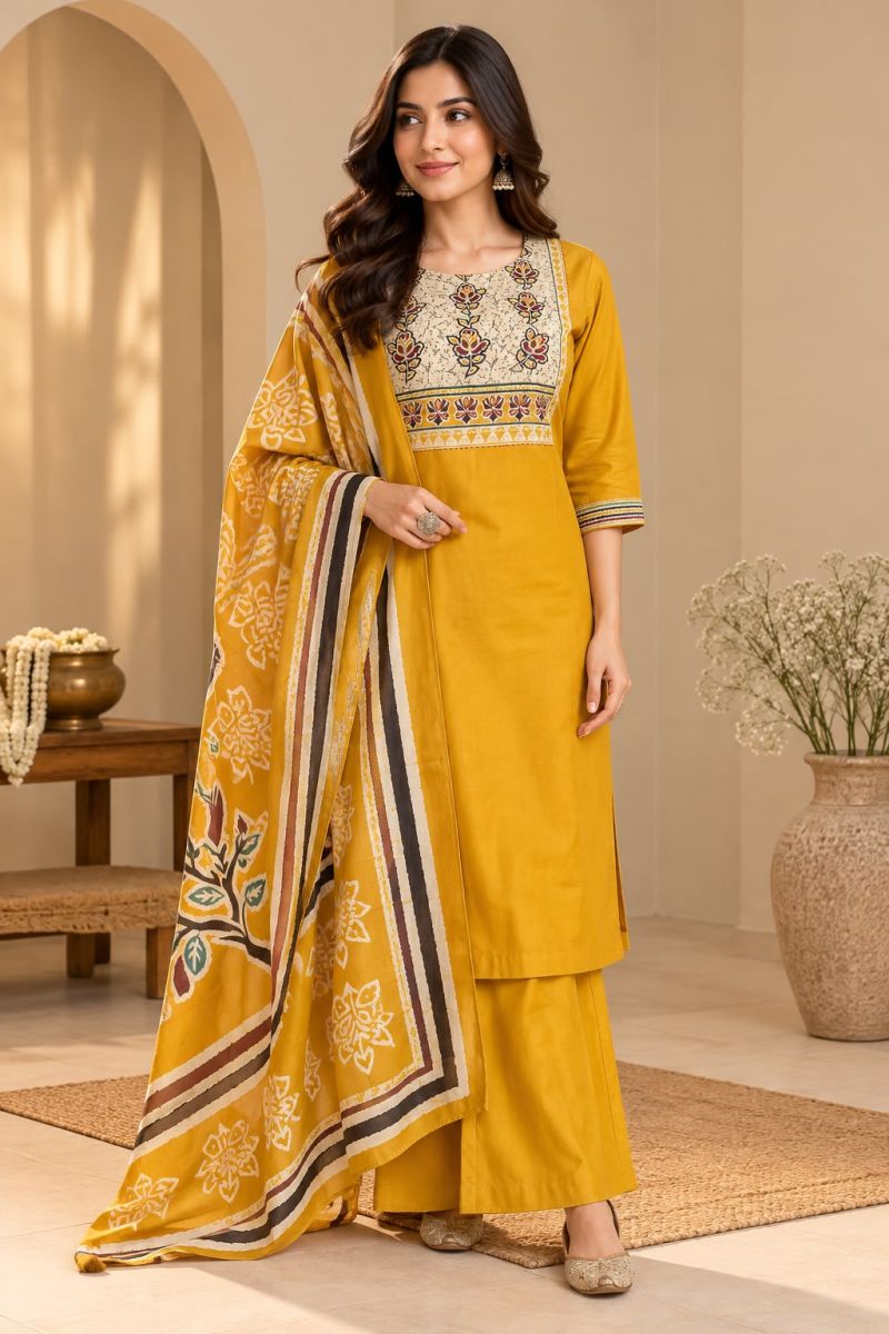Naisha K 1411 Dhabu Cotton Printed Fancy Kurti With Bottom Dupatta Catalog — Wholesale Kurtis, Vardan Ethnic wholesale from Surat — view 8