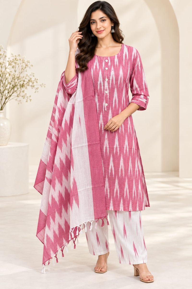 Naisha K 1413 Cotton Printed Kurti With Bottom Dupatta Collection — Wholesale Kurtis, Vardan Ethnic wholesale from Surat — view 3