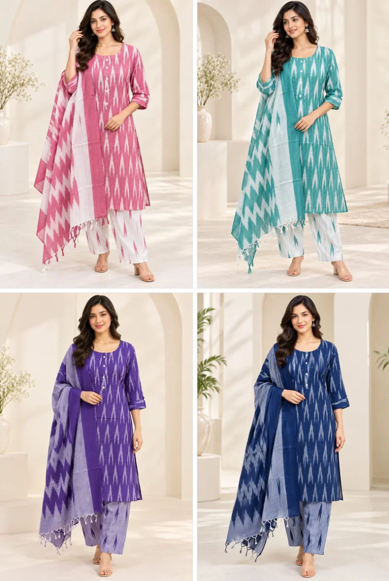 Naisha K 1413 Cotton Printed Kurti With Bottom Dupatta Collection — Wholesale Kurtis, Vardan Ethnic wholesale from Surat — view 5