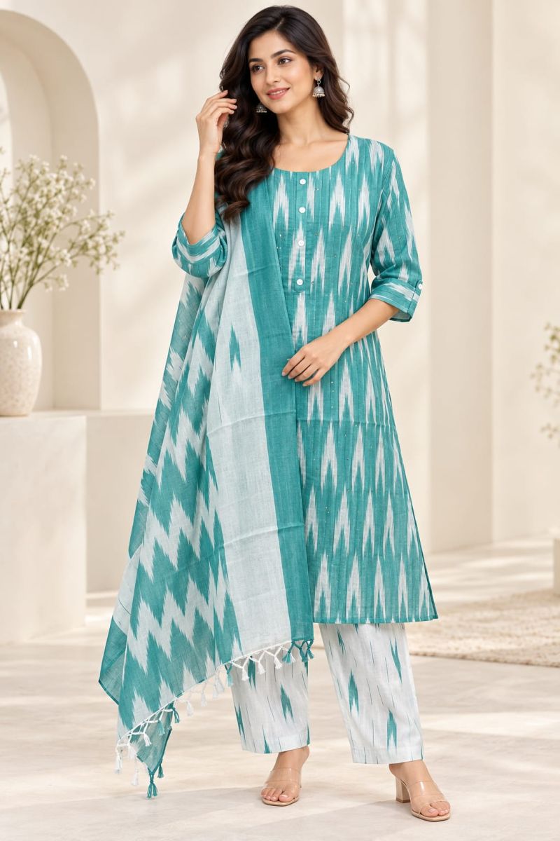 Naisha K 1413 Cotton Printed Kurti With Bottom Dupatta Collection — Wholesale Kurtis, Vardan Ethnic wholesale from Surat — view 2