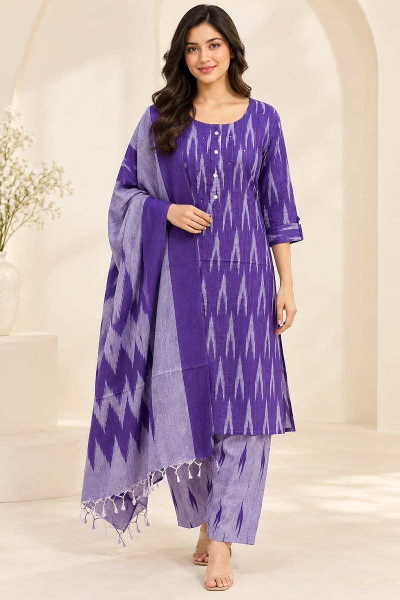 Naisha K 1413 Cotton Printed Kurti With Bottom Dupatta Collection