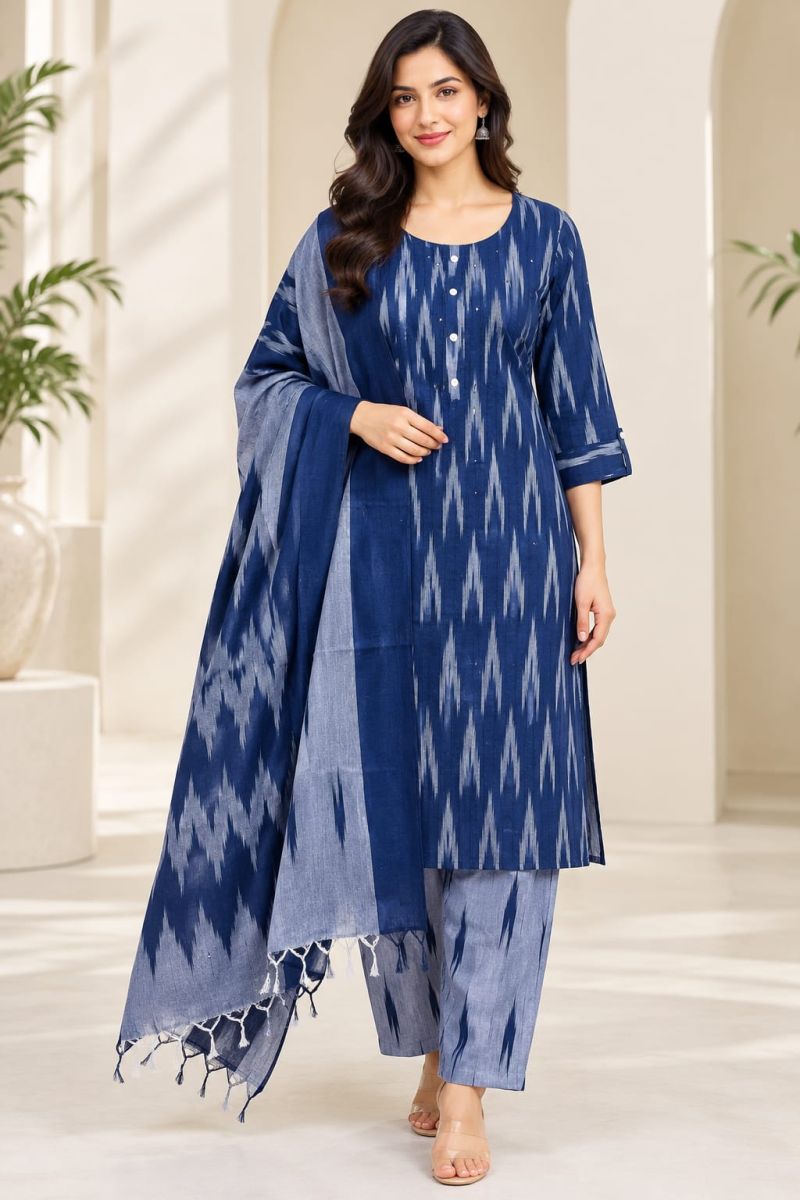 Naisha K 1413 Cotton Printed Kurti With Bottom Dupatta Collection — Wholesale Kurtis, Vardan Ethnic wholesale from Surat — view 4