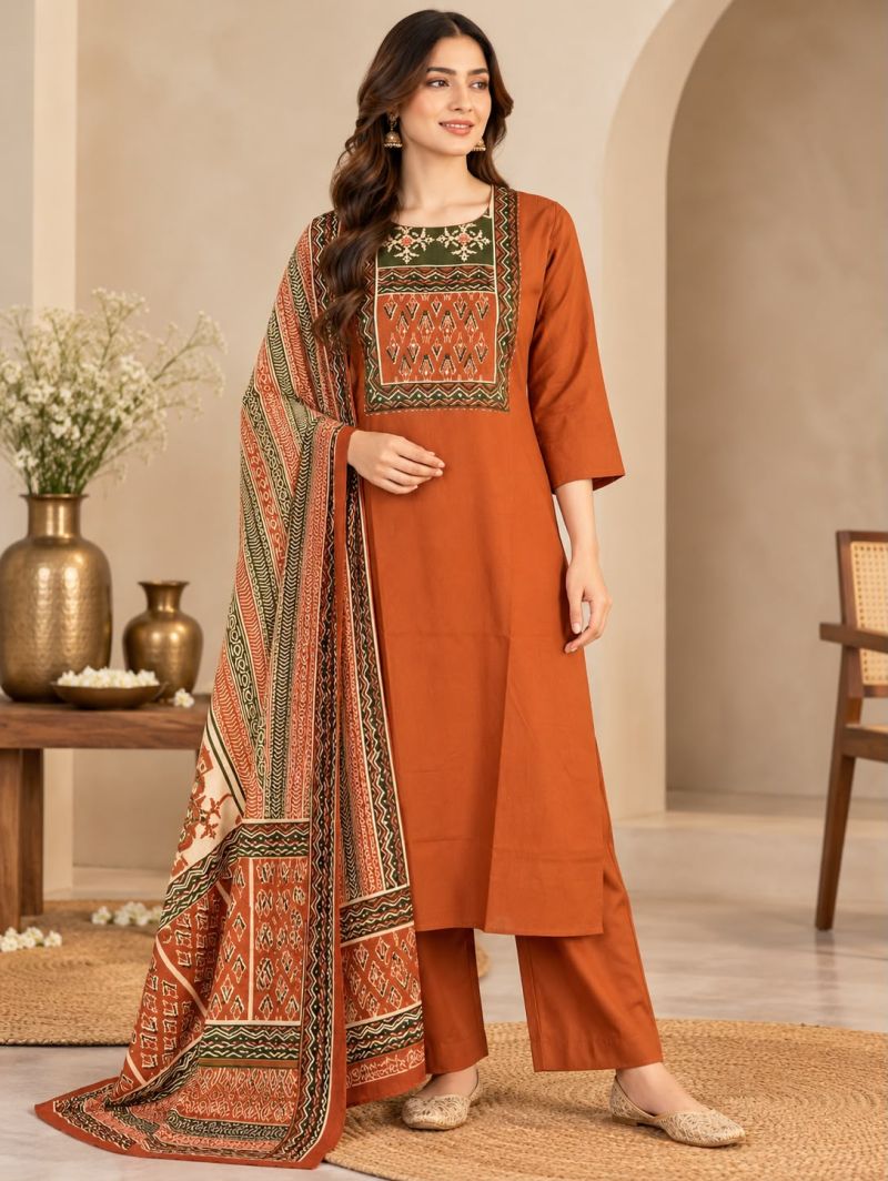 Naisha K 1444 Dhabu Cotton Printed Fancy Kurti With Bottom Dupatta Collection — Wholesale Kurtis, Vardan Ethnic wholesale from Surat — Photo 3