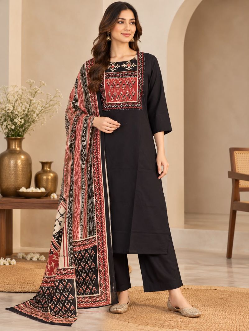 Naisha K 1444 Dhabu Cotton Printed Fancy Kurti With Bottom Dupatta Collection — Wholesale Kurtis, Vardan Ethnic wholesale from Surat — Photo 2