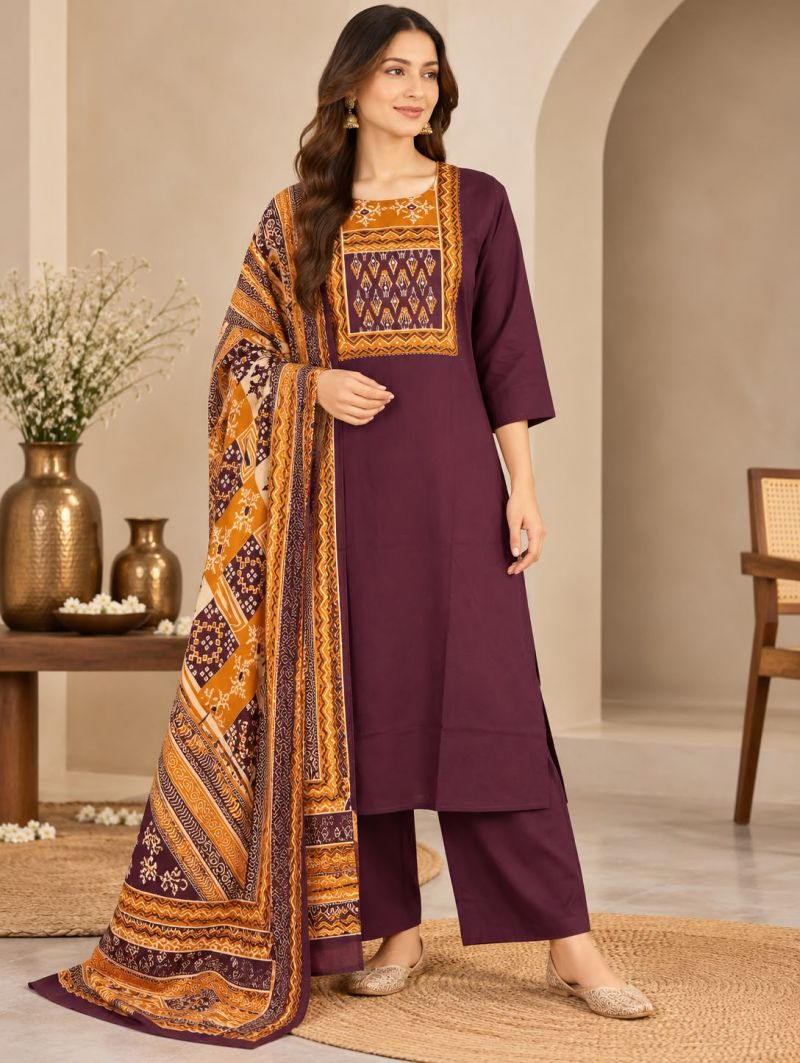 Naisha K 1444 Dhabu Cotton Printed Fancy Kurti With Bottom Dupatta Collection — Wholesale Kurtis, Vardan Ethnic wholesale from Surat — Photo 4