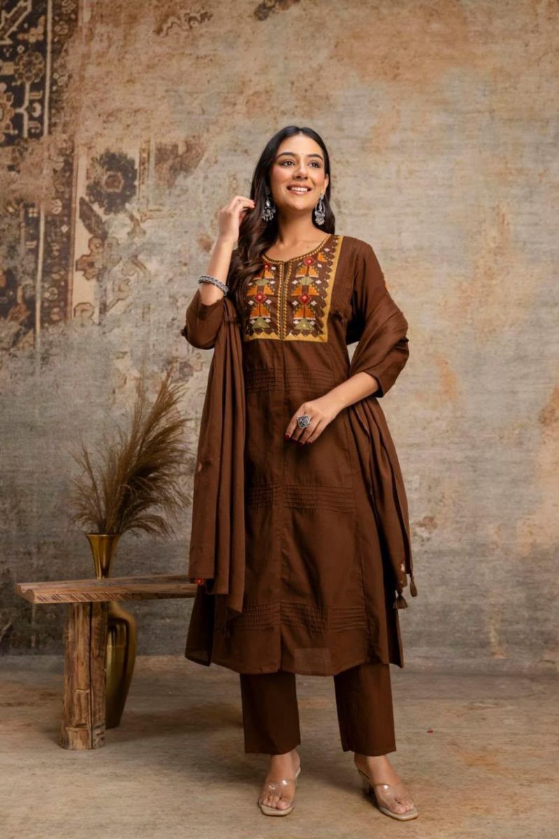 Naisha K 1445 Silly Cotton Embroidered Kurti With Bottom Dupatta Collection — Wholesale Kurtis, Vardan Ethnic wholesale from Surat — Photo 4