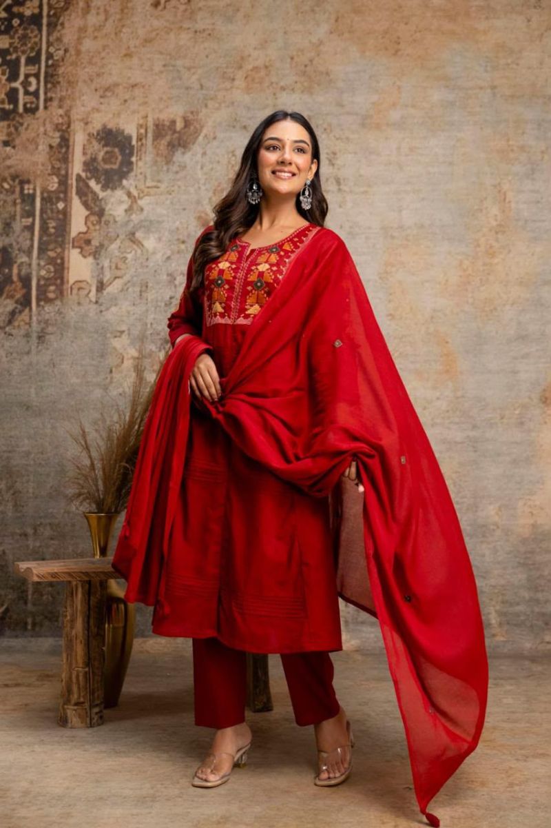 Naisha K 1445 Silly Cotton Embroidered Kurti With Bottom Dupatta Collection — Wholesale Kurtis, Vardan Ethnic wholesale from Surat — Photo 3