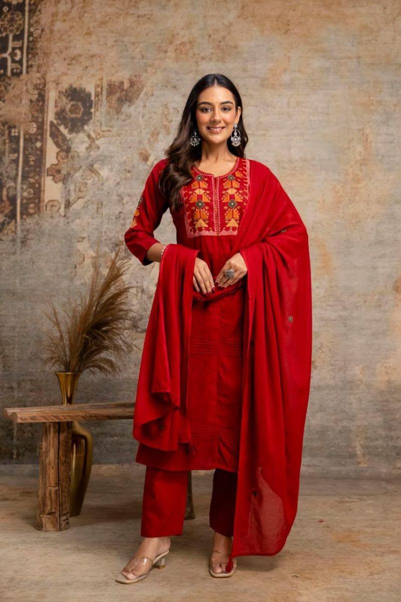 Naisha K 1445 Silly Cotton Embroidered Kurti With Bottom Dupatta Collection