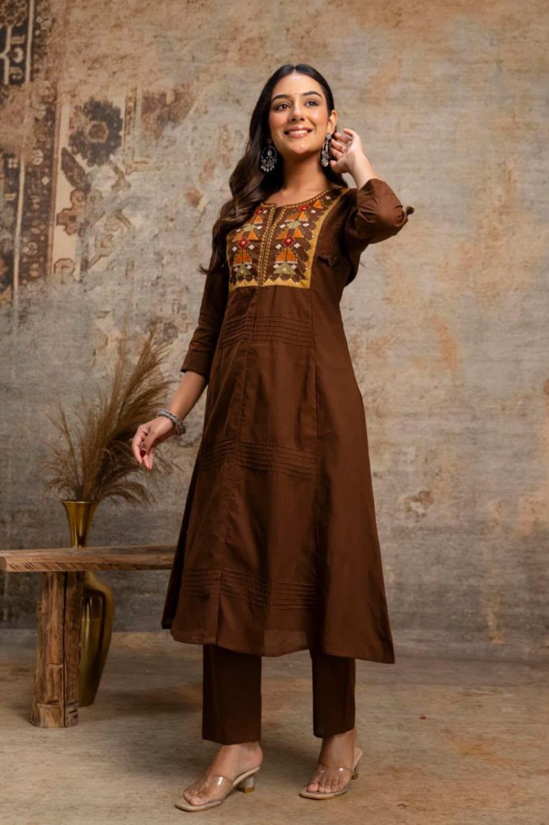 Naisha K 1445 Silly Cotton Embroidered Kurti With Bottom Dupatta Collection — Wholesale Kurtis, Vardan Ethnic wholesale from Surat — Photo 6