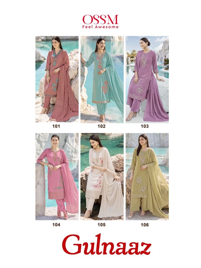 Ossm Gulnaaz Vol 1 Viscose Roman Glass Embroidered Kurti With Bottom Dupatta Catalog — Wholesale Kurtis, Ossm wholesale from Surat — Photo 7