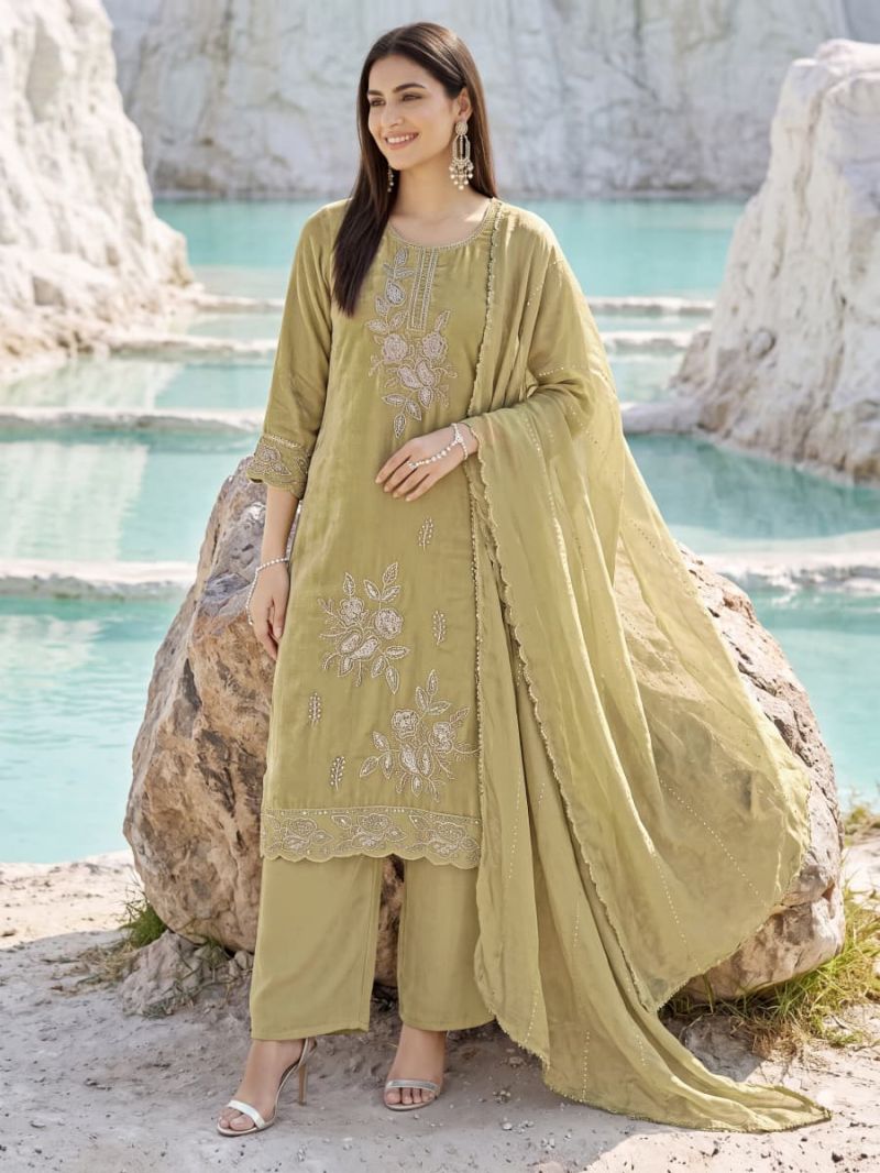 Ossm Gulnaaz Vol 1 Viscose Roman Glass Embroidered Kurti With Bottom Dupatta Catalog