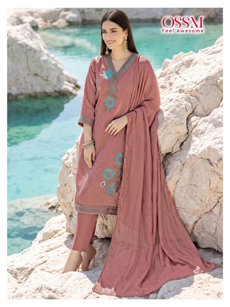 Ossm Gulnaaz Vol 1 Viscose Roman Glass Embroidered Kurti With Bottom Dupatta Catalog — Wholesale Kurtis, Ossm wholesale from Surat — Photo 5