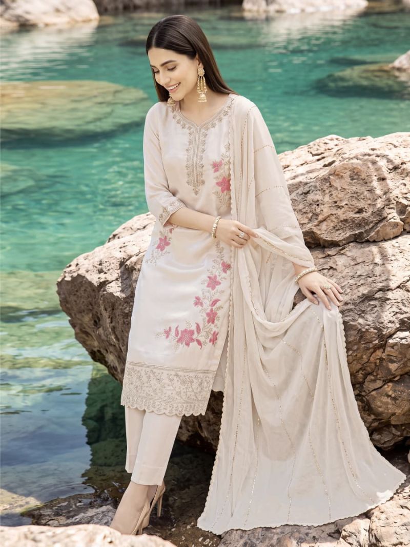 Ossm Gulnaaz Vol 1 Viscose Roman Glass Embroidered Kurti With Bottom Dupatta Catalog — Wholesale Kurtis, Ossm wholesale from Surat — Photo 3