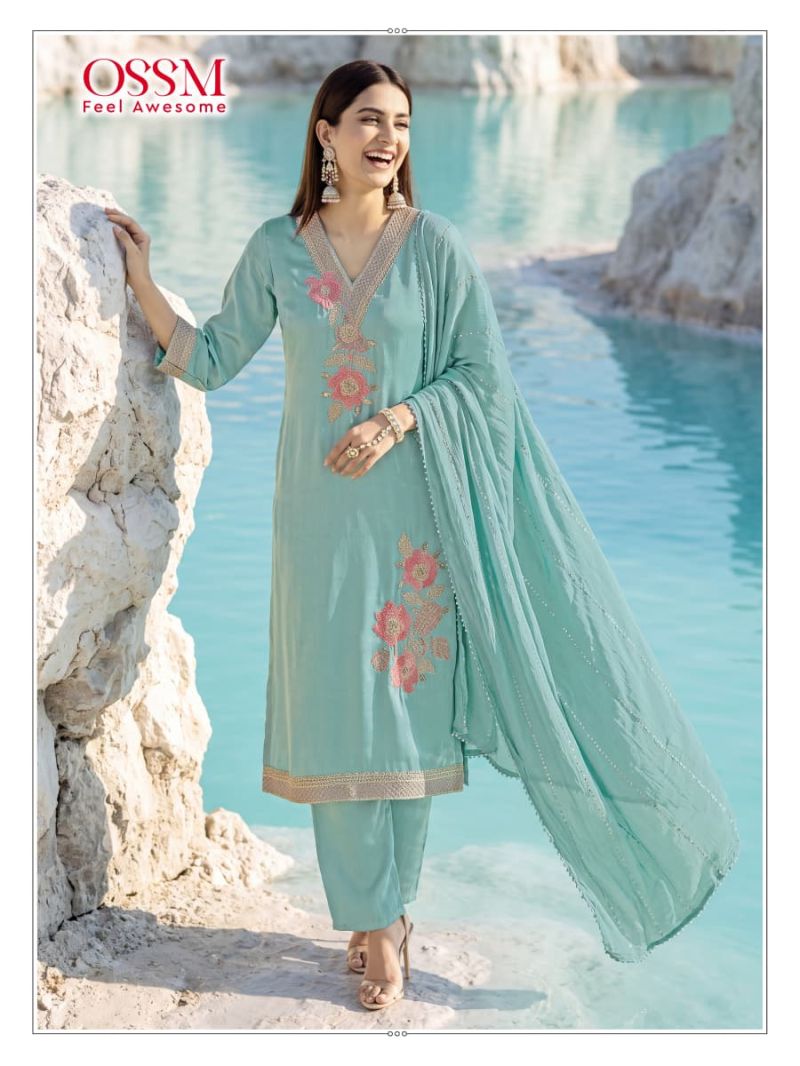 Ossm Gulnaaz Vol 1 Viscose Roman Glass Embroidered Kurti With Bottom Dupatta Catalog — Wholesale Kurtis, Ossm wholesale from Surat — Photo 2