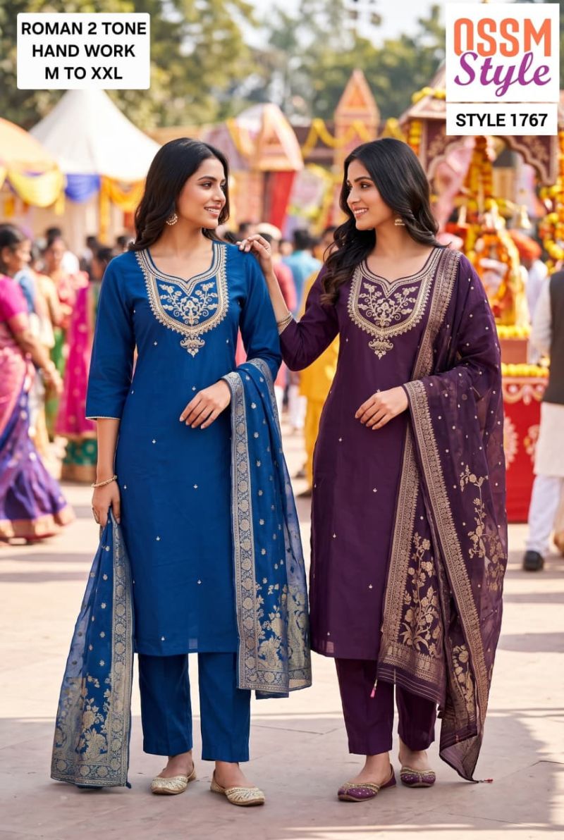 Ossm Style 1766 And 1767 Roman Hand Work Kurti With Bottom Dupatta Collection